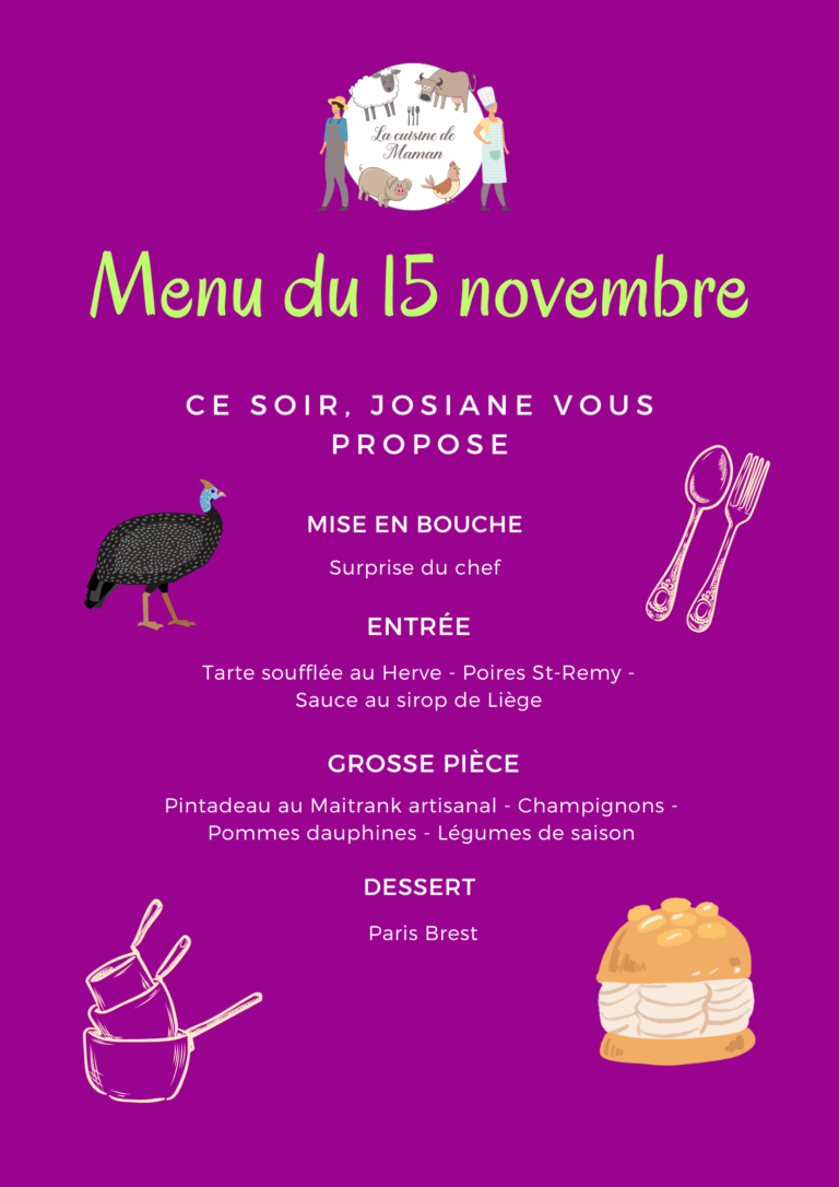 menu du 15 novembre cuisine de maman