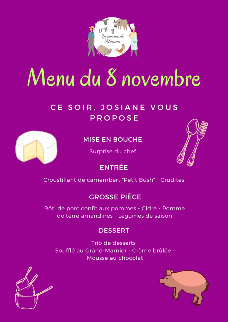 menu du 8 novembre cuisine de maman